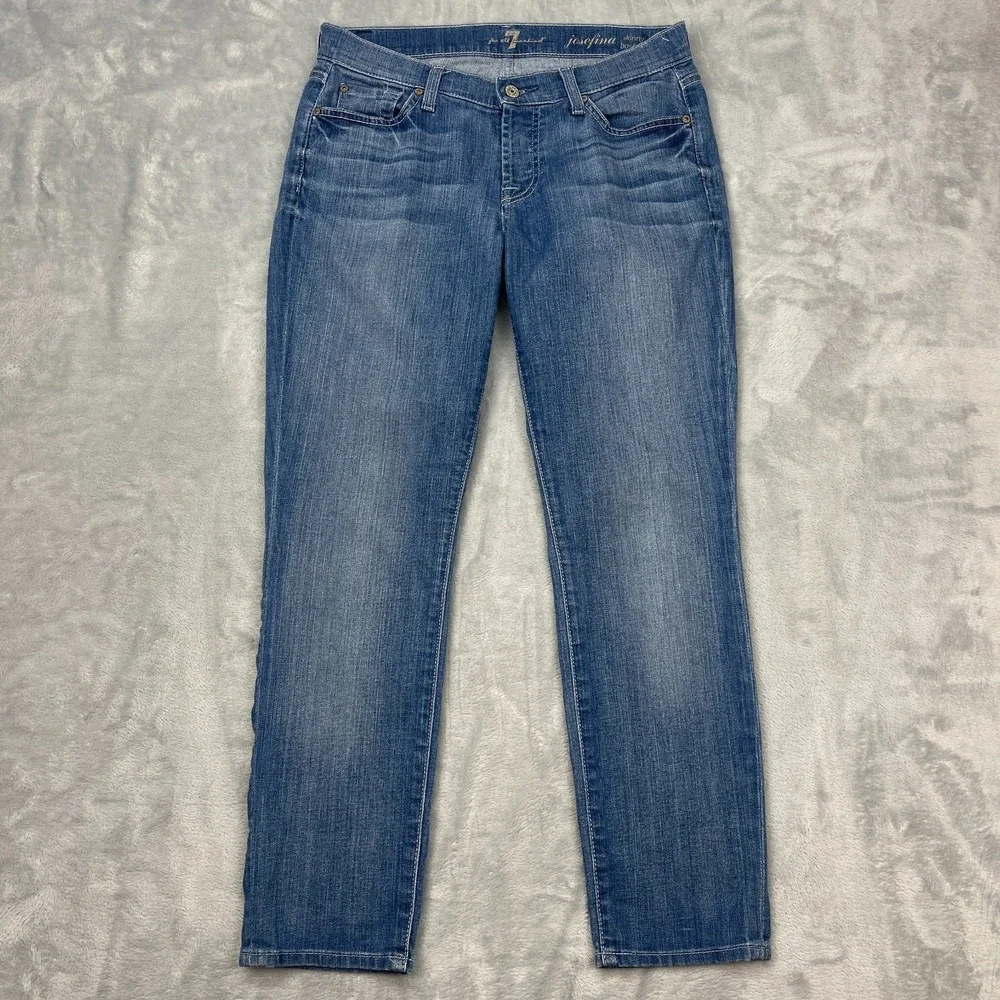 7 For All Mankind Josefina Skinny Boyfriend Jeans Womens 25 Blue‎ Denim Low Rise